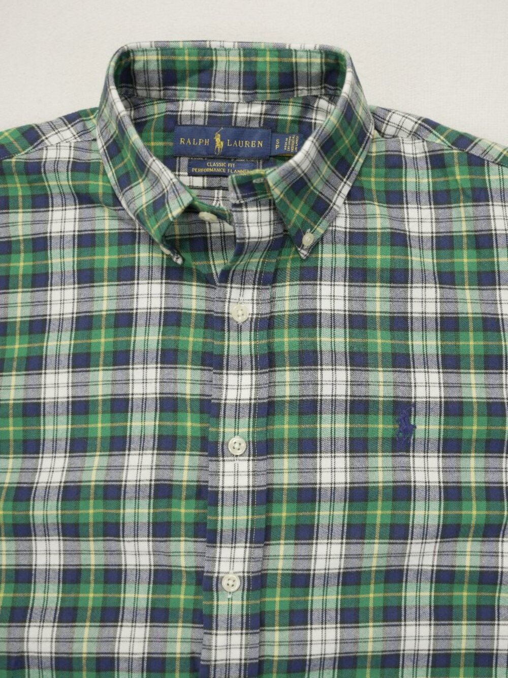 Polo Ralph Lauren Mens Small Green Plaid Classic Fit‎ Performance Flannel Shirt